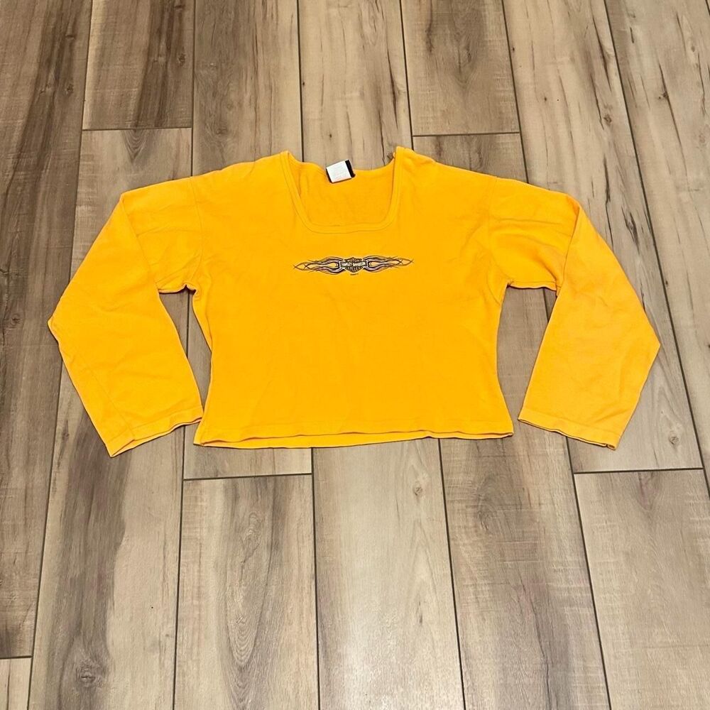 Y2K Harley Davidson 2XL Scoop Neck Long Sleeve Baby Tee Holoubek